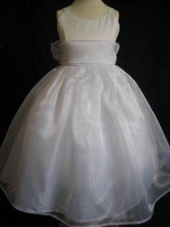White on White Organza Bow Flower Girl Dress 2T 3T 4T 5 6 7