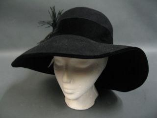 Eric Javits Wide Brim Black Felt Hat Size M