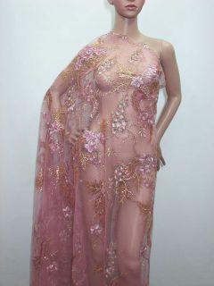 Super Luxury Sequin Fabric Dance Dress Material Peachy Pink by Yards