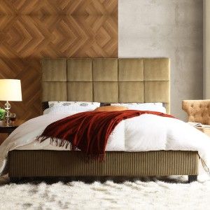  Taupe Corduroy Queen Bed Tufted Upholstered Headboard Frame SHIPS FREE
