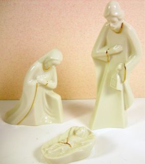  Porcelain 3 PC Ivory Nativity Set with Box Mary Joseph Jesus