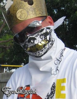 White Skull Face Bandana Face Urban Mask Gold Grill Cod