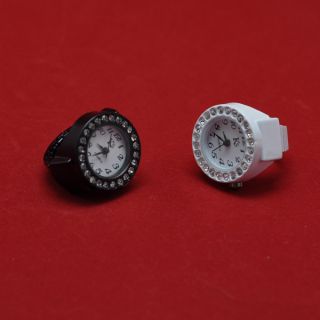 2pc Crystal Lady Men Finger Ring Wrist Watch Clock
