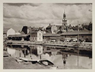 1930 Swedish Town Falun River Sweden Photogravure Original
