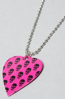 Accessories Boutique The Skull Print Heart Necklace in Black and Pink
