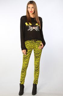 Tripp NYC The Overdyed Zebra Skinny Pant in Chartreuse Black