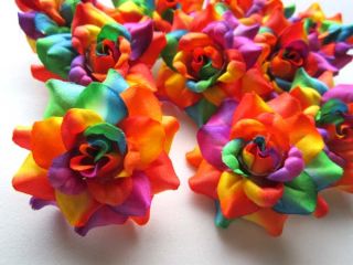 24x Rainbow Rose Artificial Silk Flower Heads Lot 1 75 for Wedding