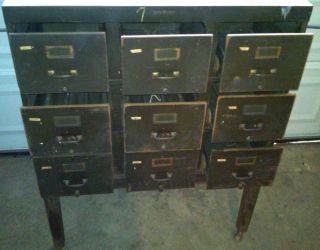 Vintage 1940s Shaw Walker Metal File Cabinet Nine Drawer