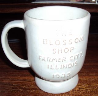 1985 The Blossom Shop Farmer City Illinois Frankoma Pottery Mug