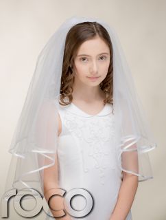 Girls White Traditional First Holy Communion Veil Cross Embroidered
