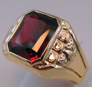 Mens Ring Antique Vintage Collectible Deco Estate RUBY10K Yellow Gold