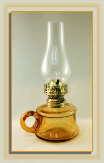 Antique Honey Amber Finger Lamp with Hornet Burner S1 196