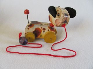 Vintage Fisher Price Toys Woofy Wagger 465 Wood Pull Toy