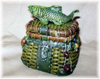 Fish Basket Creel Trinket Box Stamp Holder Fishing