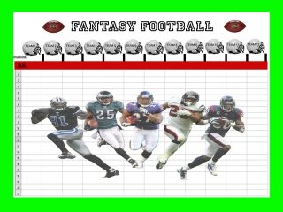 FANTASY FOOTBALL DRAFT BOARD/ NEON LABELS(LARGE 3X4) TOP PLAYERS ON