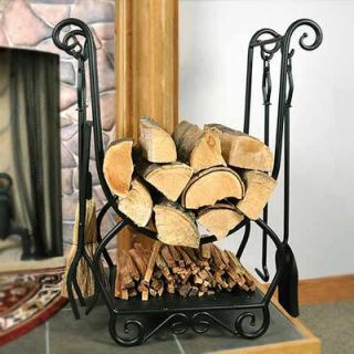 Log Fire Wood Holder Firewood Rack Fireplace Tools Broom Shovel Poker
