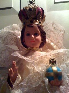 Spectacular Large Vintage Infant of Prague Statue w Gorgeous Gown