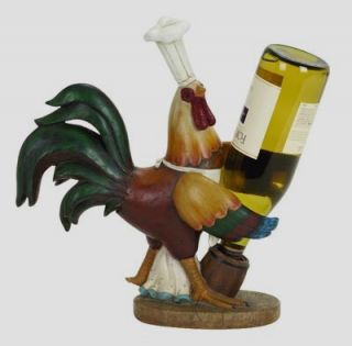Wood Appearance Farm Chef Rooster Wine Bottle Holder Kitchen Decor NEW