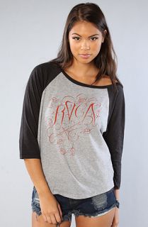 RVCA The Neuf Script Baseball Tee in Athletic Heather and Black