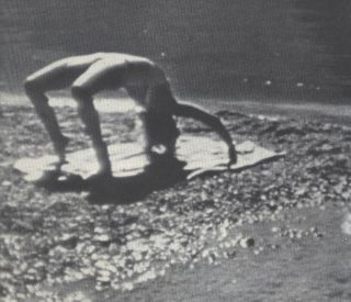 1947 C LG Photo Image Eva Braun Doing Back Bend on Beach