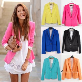 New Fashion Candy Color Basic Slim Foldable Suit Jacket Blazer XS s M
