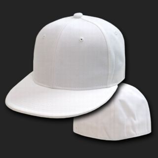 White Fitted Flat Bill Baseball Cap Caps Hat 7 Sizes
