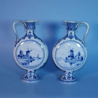 Wonderful Antique Pair of Porceleyne Fles Ewers 1888