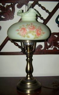 Vintage Fenton Custard Satin Handpainted Floral Lamp