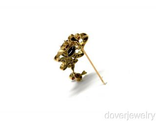 Antique Retro Fleur de Lis 2 20ct Diamond Gold Opal Pin Brooch