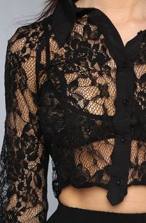 Finders Keepers The Hold Me Long Sleeve Lace Shirt in Black