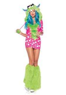 Womens Furry Pink Green Melody Monster Dress Outfit Adult Halloween