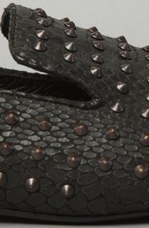 Matiko Shoes The Lee Flat in Studded Black Snake