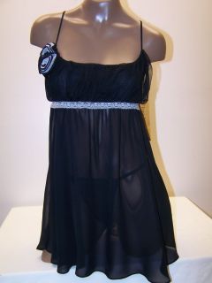 Flora Nikrooz s XL Sexy Sheer Black Roses Lace Baby Doll Night Gown w