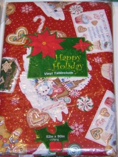 Christmas Holiday Vinyl Tablecloth Flannel Back 3 Sizes 9 Styles U