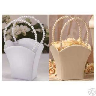 Satin Wedding Flower Girl Basket with Pearl Handle