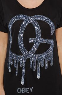 Obey The Sequin OG Drip Tee in Black Concrete