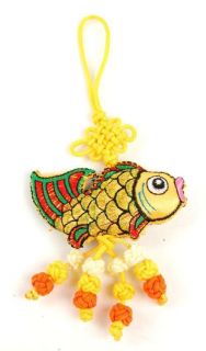 Fabric Goldfish Charm Yellow Gold Lucky Knot Feng Shui
