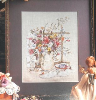 Paula Vaughan 9 Victorian Bouquet Flower Vase Window Cross Stitch
