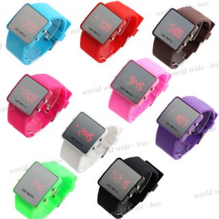 Jelly Square Mirror Face Red LED Digital Silicone Band Men Lady Sport