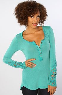 Free People The Henley Crochet Top in Seaglass
