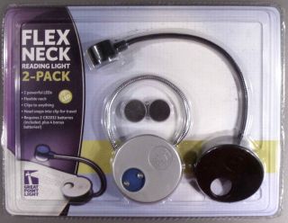 FLEX NECK LED READING LIGHT 2 PACK CLIPS TO ANYTHING BATTERIES INCL