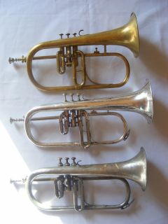 Lot of 3 vintage flugelhorns Couesnon Halari Ouvriers reunis