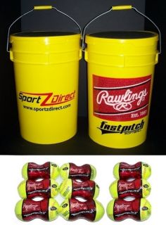 Rawlings Yellow Softball Bucket with 18 11 Softballs