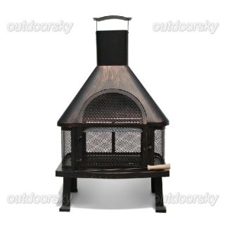Outdoor Deck or Patio Firehouse Fire Pit Fireplace with Chimney (FP003