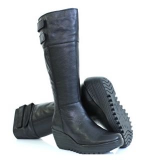 Fly London Branded Yush Boots, in Black Mousse Leather Finish