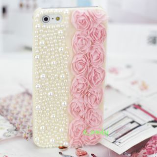 Fashion Luxury Crystal Pearl 3D Rose Flower Hard Skin Case Cover for