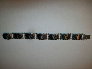 Vintage Sterling Silver Siam Niello 7 Panel Bracelet not Scrap 925