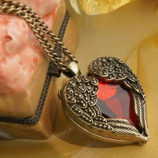 New Angel Wings Fairy Tale Red Heart Necklace Fashion Pendant Chain