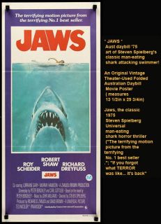 Original Jaws Movie Poster 1975 Steven Spielberg Shark Horror Thriller