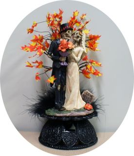 Fall Day of the DEAD Halloween Wedding Cake Topper bride Groom